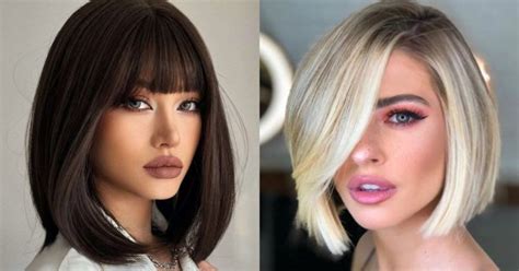 Krótka fryzura ślubna typu bob z grzywką i ozdobną spinką