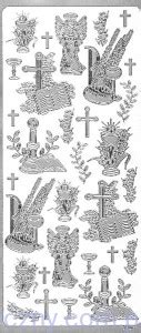 Ilustracja przedstawiająca różne symboliczne motywy komunijne do haftu.