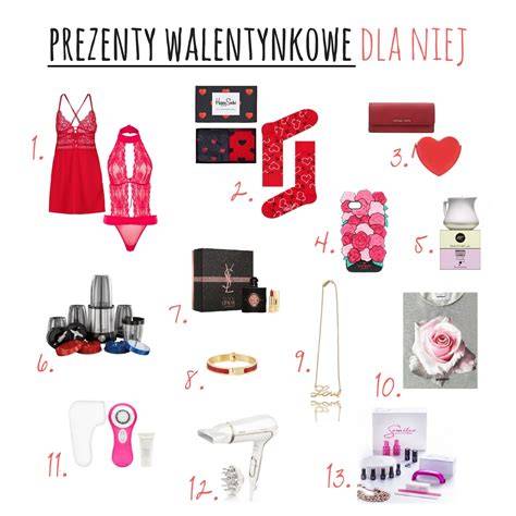 Zestawienie różnych pomysłów na prezenty walentynkowe: kwiaty, biżuteria, spersonalizowane przedmioty, vouchery na doświadczenia.