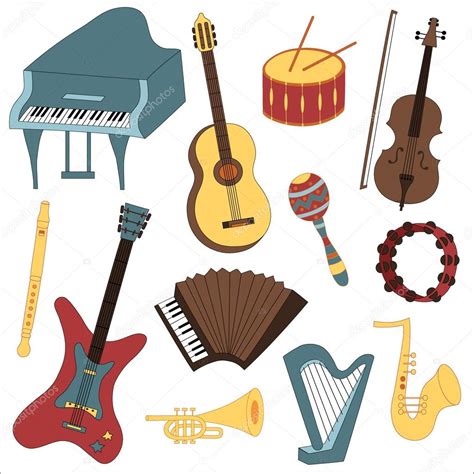 Ilustracja przedstawiająca różne zwierzęta i instrumenty muzyczne