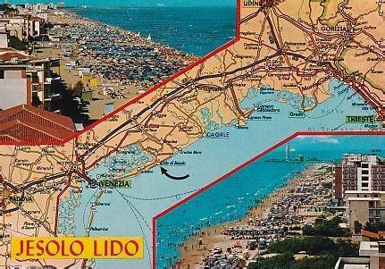 Mapa okolic Lido di Jesolo z zaznaczonymi przystankami autobusowymi i bliskością Wenecji