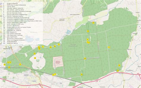 Mapa Puszczy Niepołomickiej z zaznaczonymi trasami biegu na orientację