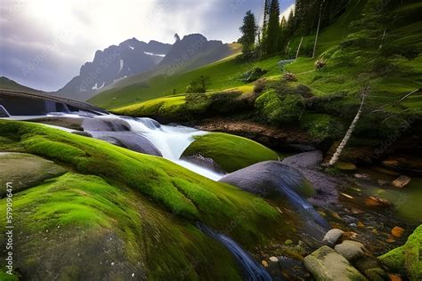 Ilustracja przedstawiająca krajobraz austriackich Alp
