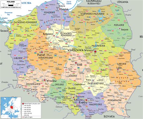Mapa Polski z zaznaczonymi głównymi miastami oferującymi atrakcje na wieczór panieński