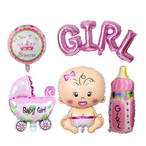 Zestaw balonów na baby shower z motywem wózka dziecięcego i butelki.