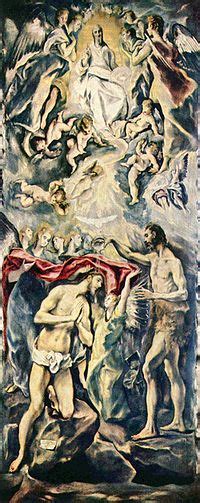 El Greco, Chrzest Chrystusa - ogólny widok obrazu z zaznaczonymi kluczowymi elementami kompozycyjnymi