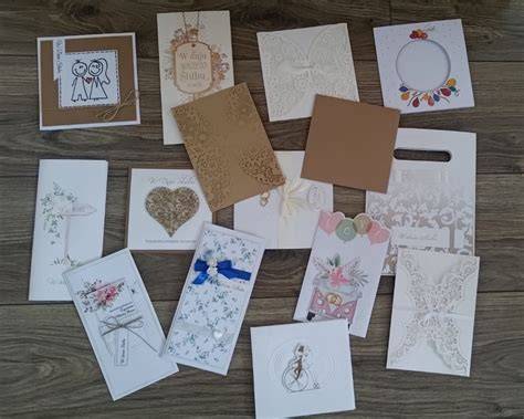 Przykłady kartek ślubnych wykonanych różnymi technikami: serduszkowe baloniki, haftowane serca, quilling