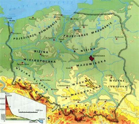 mapa Polski z zaznaczonymi Tarnowskimi Górami i okolicznymi miastami