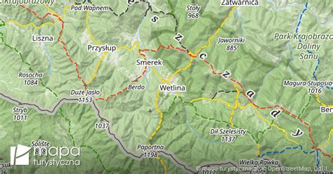 Mapa Bieszczadów z zaznaczoną wsią Jabłonki