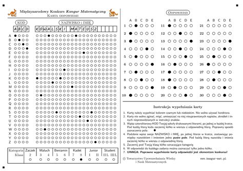 schemat wypełniania karty odpowiedzi