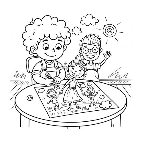 Ilustracja przedstawiająca rodzinę tworzącą kostium dla dziecka.