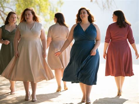 Grafika przedstawiająca różne fasony sukienek szyfonowych plus size