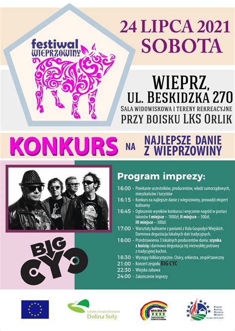 Plakat informacyjny z datą i godziną rozpoczęcia Festiwalu Wieprzowiny w Czempiniu