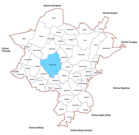 Mapa administracyjna Gminy Leżajsk z zaznaczonymi sąsiednimi gminami