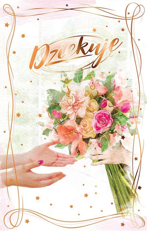 Zdjęcie eleganckiej kartki z podziękowaniami, leżącej obok bukietu kwiatów.