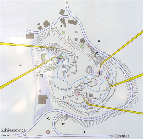 Mapa wskazująca lokalizację zbiórki i trasę przejścia do Rezerwatu Geologicznego na Ślichowicach