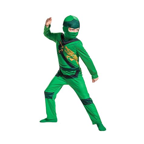 Ilustracja przedstawiająca zielony strój ninja z maską, stylizowany na postać Lloyda Garmadona.