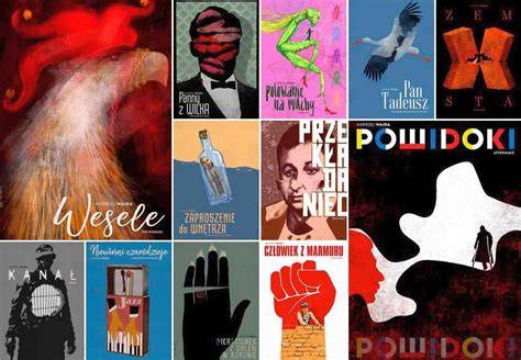 Grafika przedstawiająca kolaż plakatów Andrzeja Pągowskiego do filmów Andrzeja Wajdy