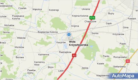 mapa gminy Wola Krzysztoporska z zaznaczonymi obszarami inwestycyjnymi