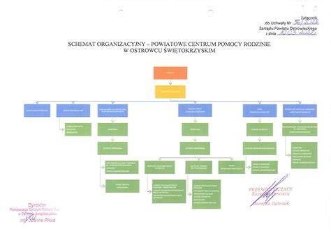 Schemat organizacyjny Ośrodka Rewalidacyjno-Wychowawczego z wyszczególnieniem specjalizacji kadry.