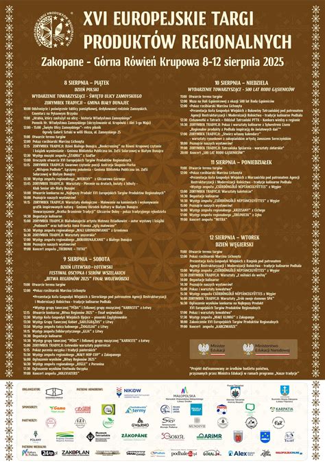 plakat informacyjny XVI Europejskich Targów Produktów Regionalnych w Zakopanem