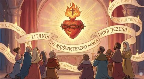 Grafika prezentująca dwanaście obietnic Serca Jezusowego w formie listy lub ikon.