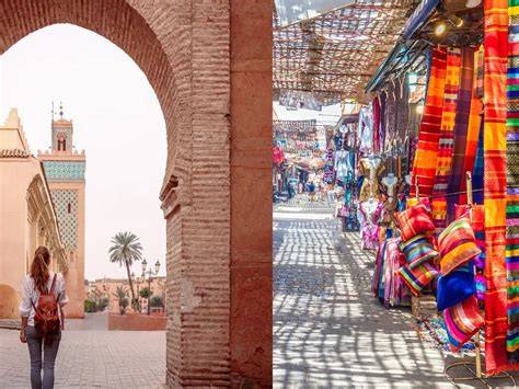 Fotografia przedstawiająca świątecznie udekorowany rynek w Marrakeszu