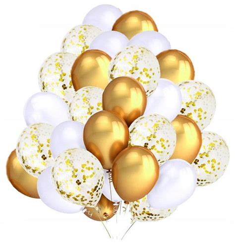 balony ze złotym konfetti jako element dekoracji sali w stylu glamour