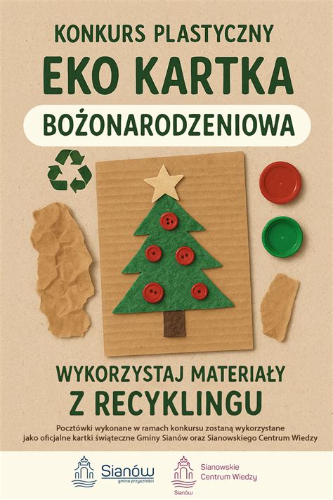 Przykład ekologicznej kartki bożonarodzeniowej ozdobionej sznurkiem jutowym i naturalnymi elementami.
