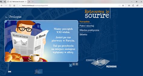Zdjęcie przedstawiające uśmiechniętego lektora języka francuskiego prowadzącego lekcję przez Internet.