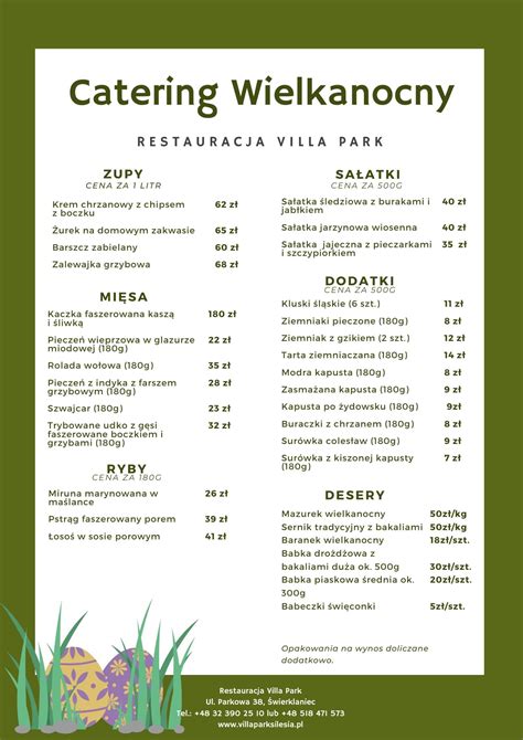 Menu cateringu wielkanocnego z zupami i daniami głównymi