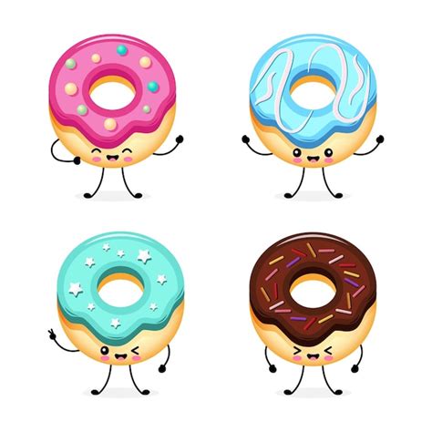 Ilustracja przedstawiająca kolorowe i różnorodne pączki z różnymi nadzieniami i dekoracjami