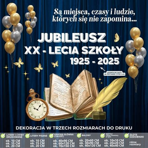 Przykład zaproszenia na jubileusz szkoły zaprojektowanego w serwisie Canva, z wykorzystaniem zdjęć archiwalnych i nowoczesnej grafiki.